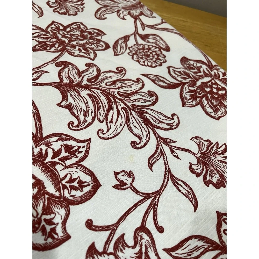 Maroon Toile Floral Tablecloth Mums‎ Roses Cottagecore 57x79